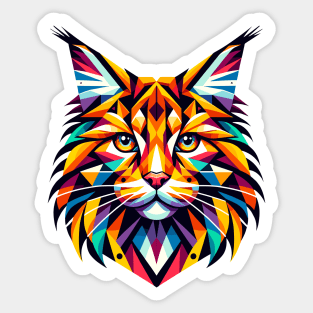 Vibrant Geometric Maine Coon: Artistic Cat Portrait Sticker